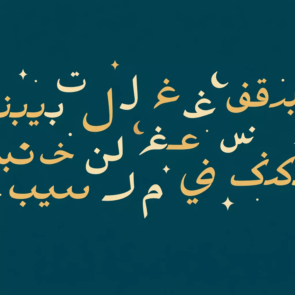 Persian alphabet letters floating in their different connected forms on a dark teal background with gold accents
